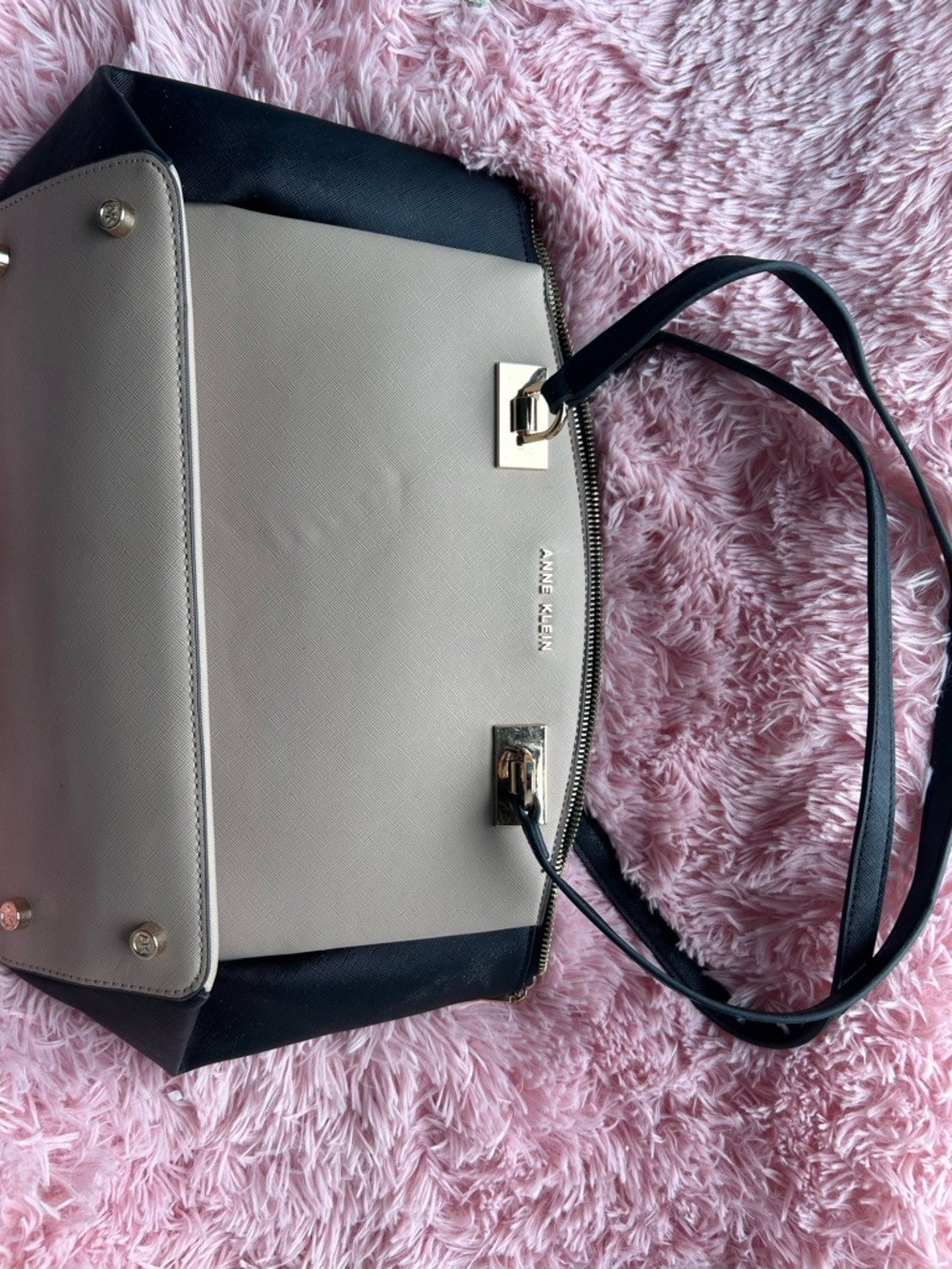 Anne Klein Beige and Black Saffiano Tote